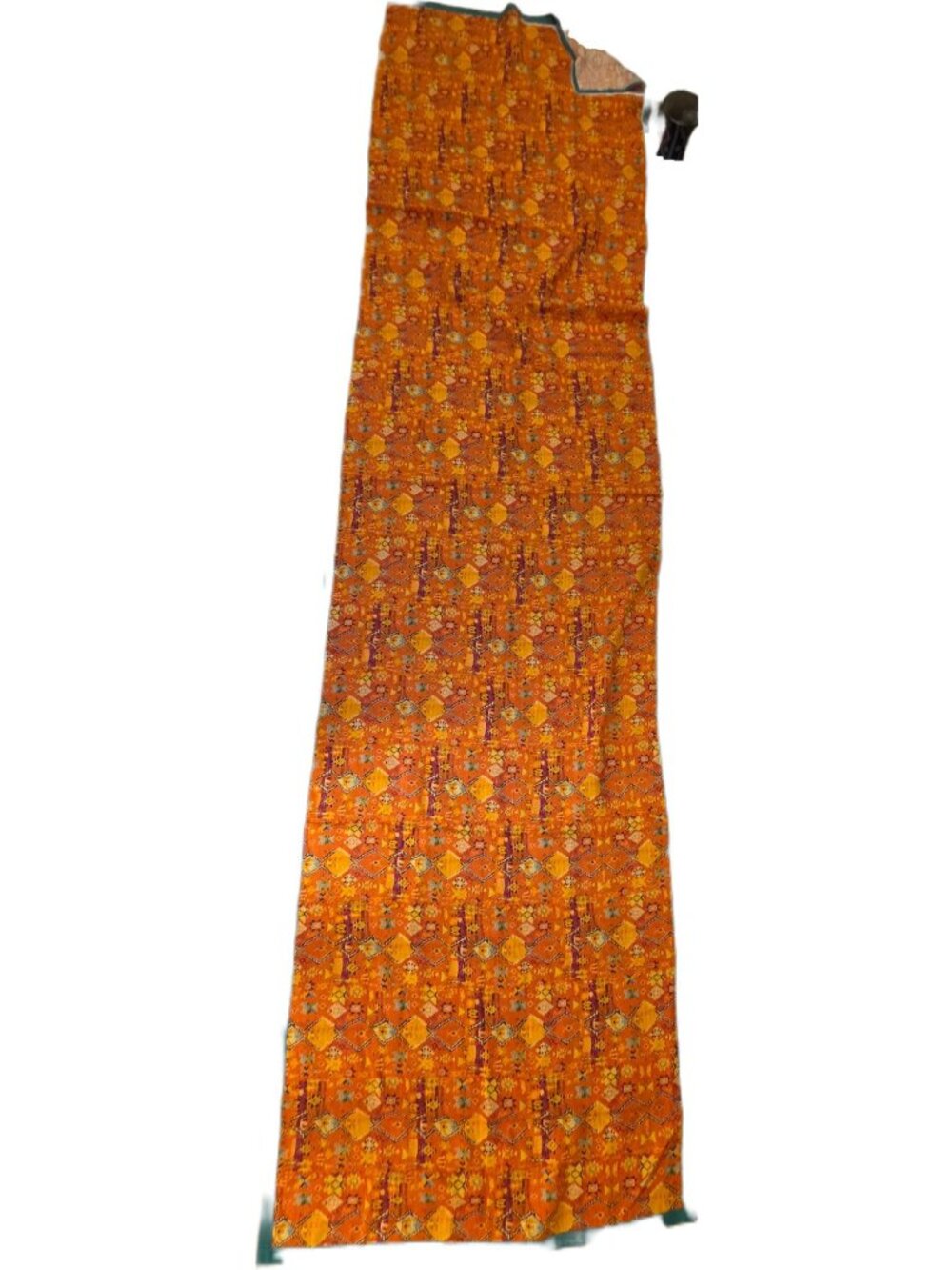 VTG Boho Geometric Tribal Cotton Gauze Table Runner Panel Orange Teal 34x132 - Picture 6 of 9